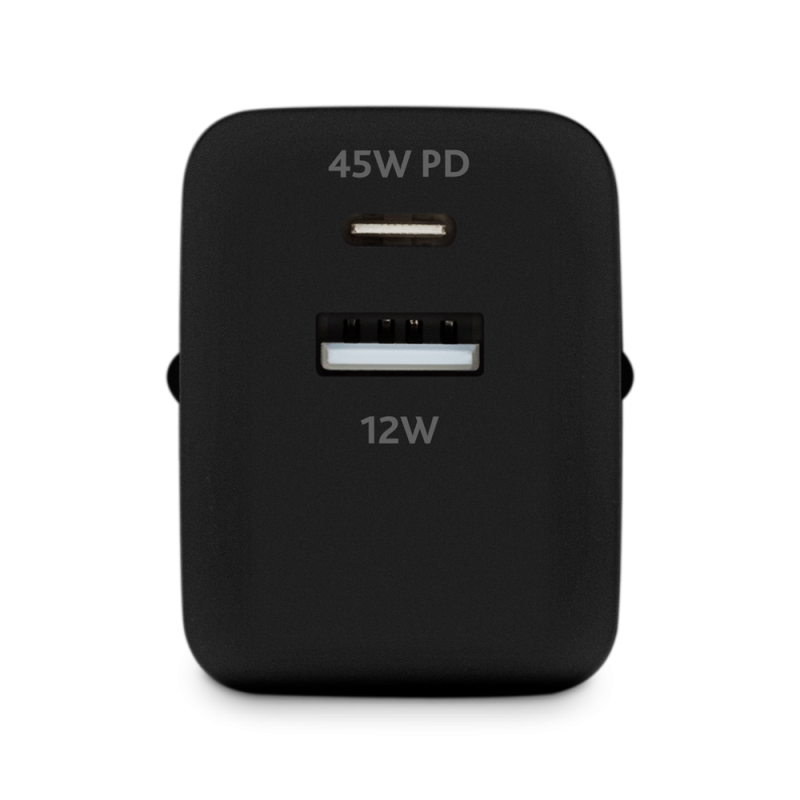 Зарядно ttec, 220V, SmartCharger Duo, PD, 45W, Travel Charger, USB-C+USB-A, Черно