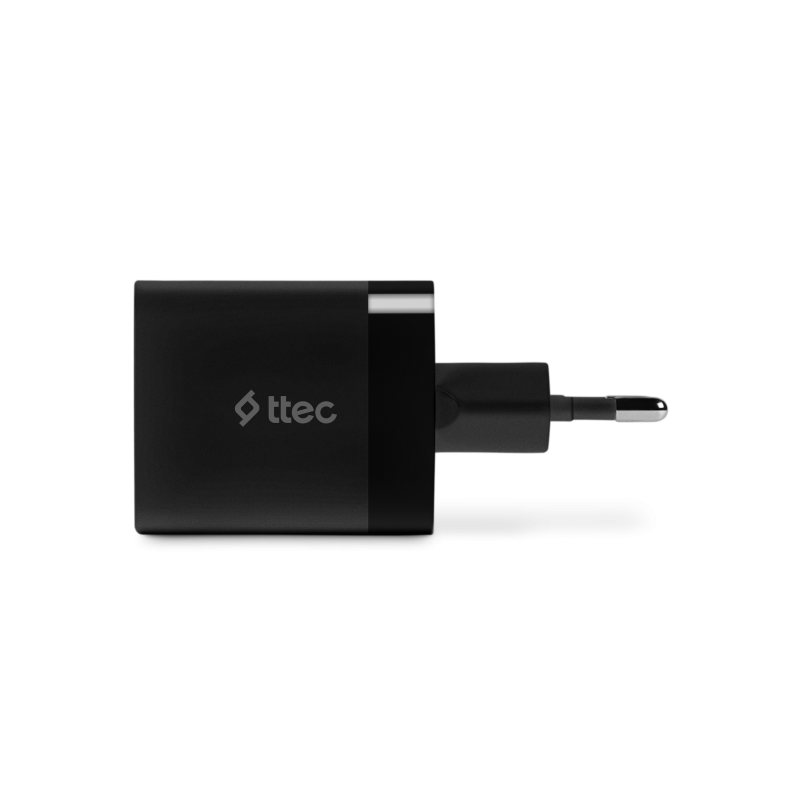 Зарядно ttec, 220V, SmartCharger Duo, PD, 45W, Travel Charger, USB-C+USB-A, Черно