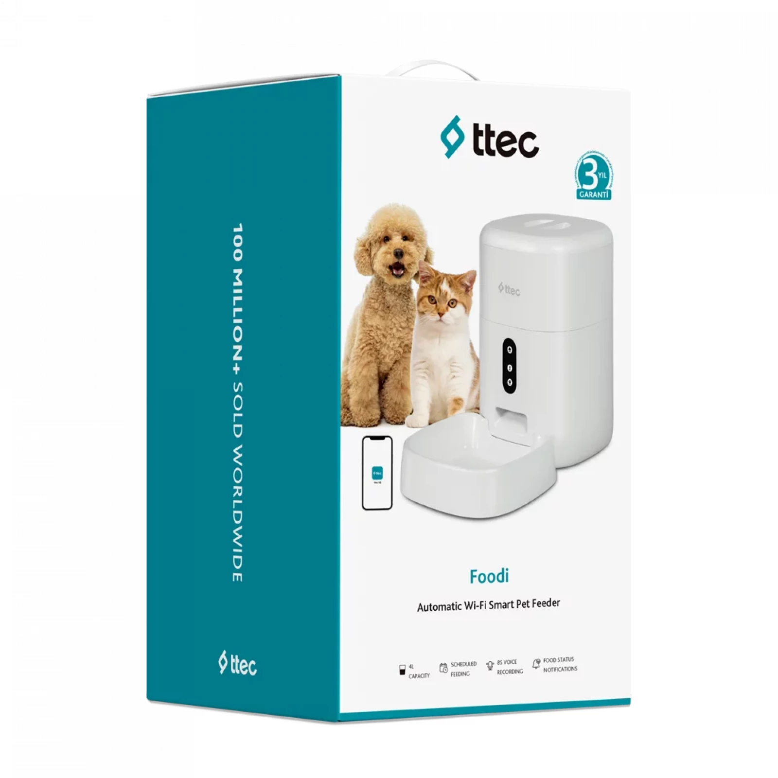 Автоматична хранилка за кучета и котки без камера  ttec Foodi Automatic Wi-Fi Smart Pet Feeder