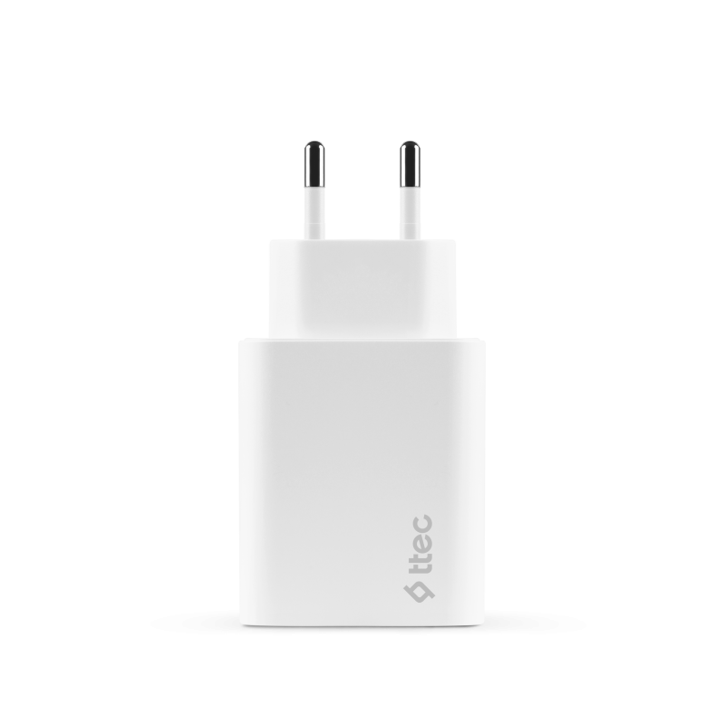 Адаптер ttec SmartCharger Duo GAN PD 50W Fast Travel Charger USB-C + USB-C - Бял
