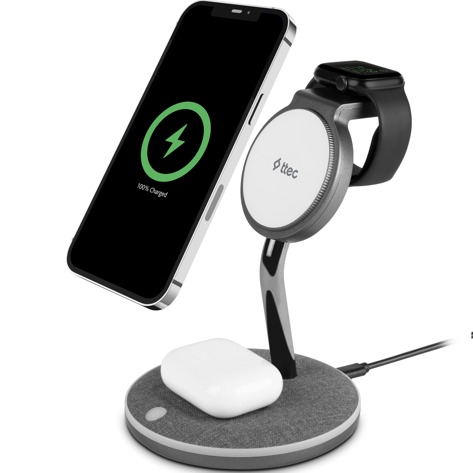 Wireless зарядно - стойка ttec AirCharger Trio M MagSafe Comp. 3in 1  iPhone + Apple Watch + AirPods Wireless Fast charger