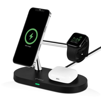 Зарядна станция 220V AirCharger Quattro M MagSafe Compatible 4in1 iPhone + Apple Watch + AirPods Wireless Fast charge - Черна