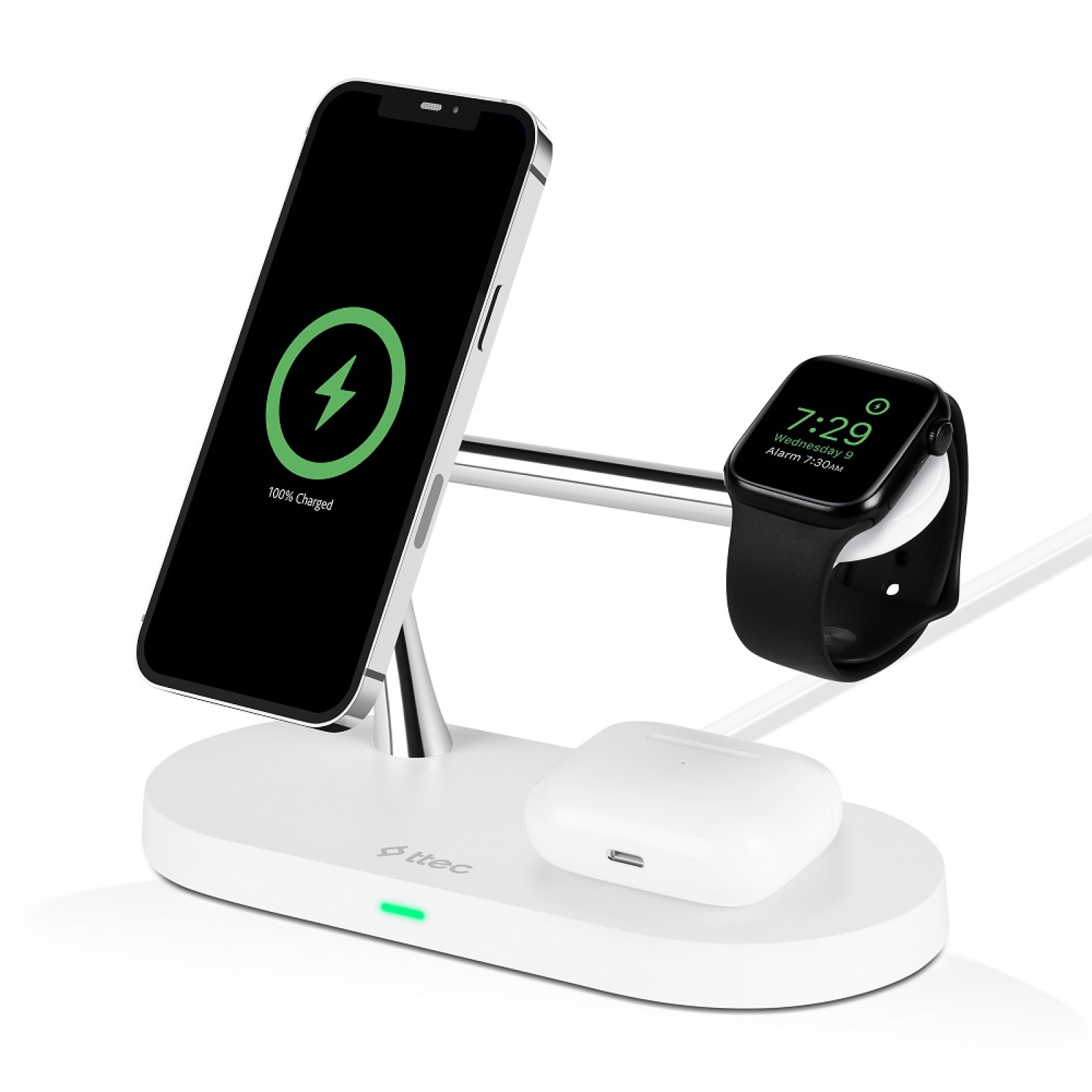 Зарядна станция 220V AirCharger Quattro M MagSafe Competitible 4in1 iPhone + Apple Watch + AirPods Wireless Fast charge - Бяла