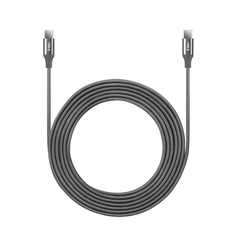 Data кабел ttec, AlumiCable, Type-C - Type-C, 200cm, 65W, Fast Charge, Сив
