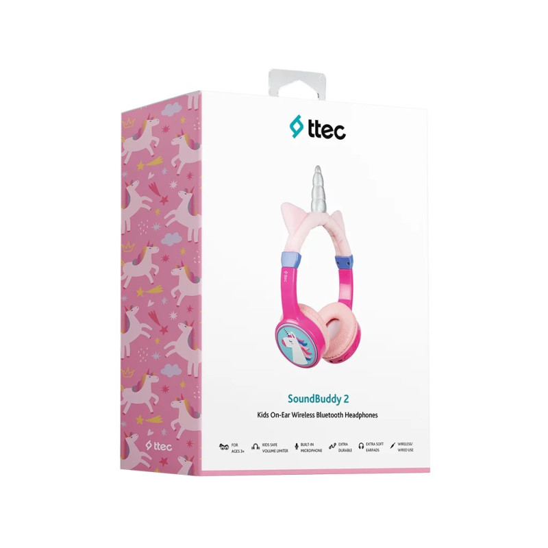 Слушалки ttec, SoundBuddy 2, Kids, On-Ear, Wireless Bluetooth Headphones, Розови