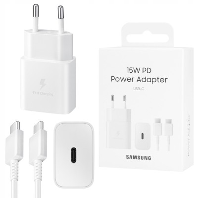 Зарядно 220V Samsung USB-C 15W Travel Charger + USB-C Data Cable - Бяло, EP-T1510XWE Зарядно 220V Samsung USB-C 15W Travel Charger + USB-C Data Cable - Бяло, EP-T1510XWE