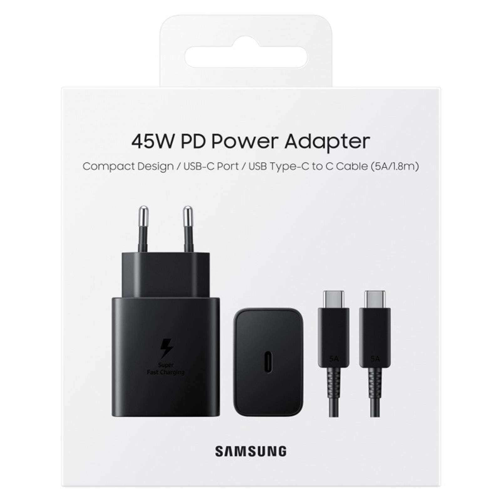 Зарядно 220V Samsung Super Fast Charging 45W  USB -C с кабел Type C Travel Charger - Черно, EP-T4510XBE