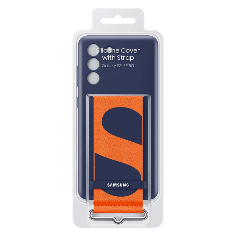 Оригинален гръб Samsung Silicone Cover with Strap за Samsung Galaxy S21 FE - Син EF-GG990TNE