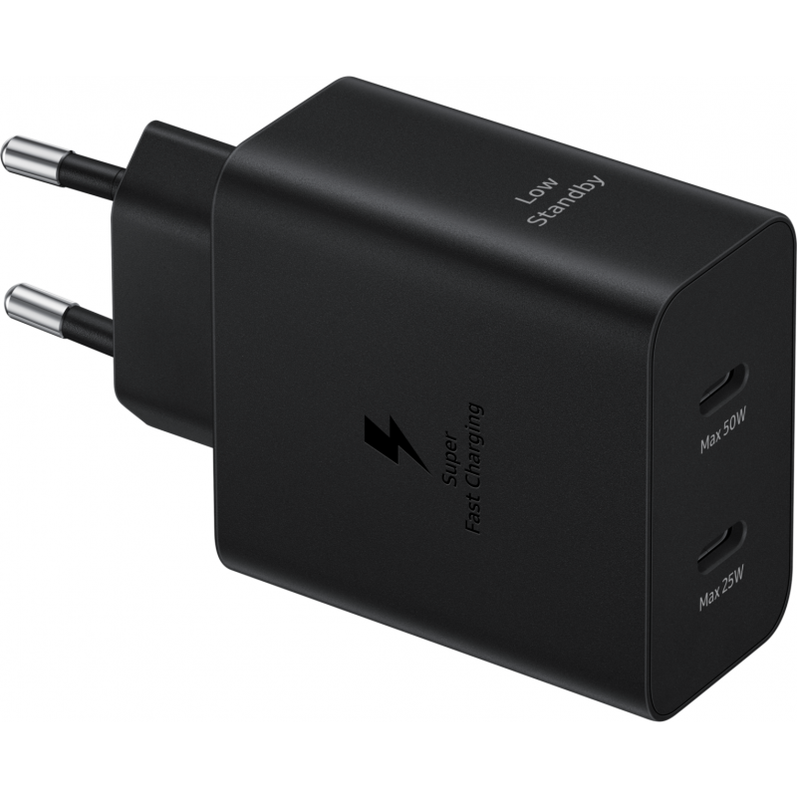 Оригинално Зарядно 220V  Samsung Dual USB-C 50W Travel Charger + USB-C Data C - Черно, EP-T5020XBE