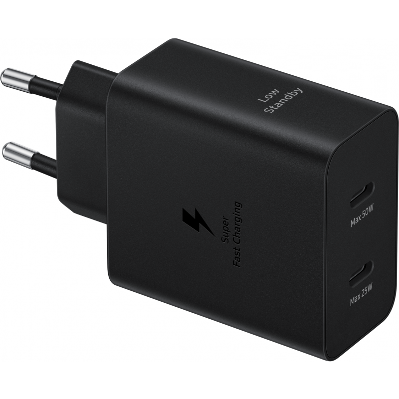 Оригинално Зарядно 220V  Samsung Dual USB-C 50W Travel Charger + USB-C Data C - Черно, EP-T5020XBE