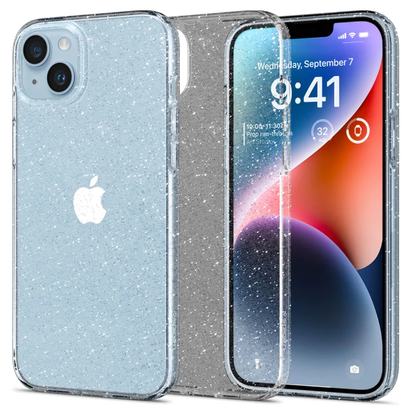 Гръб Spigen Liquid Crystal Glitter за iPhone 14, 13. Прозрачен