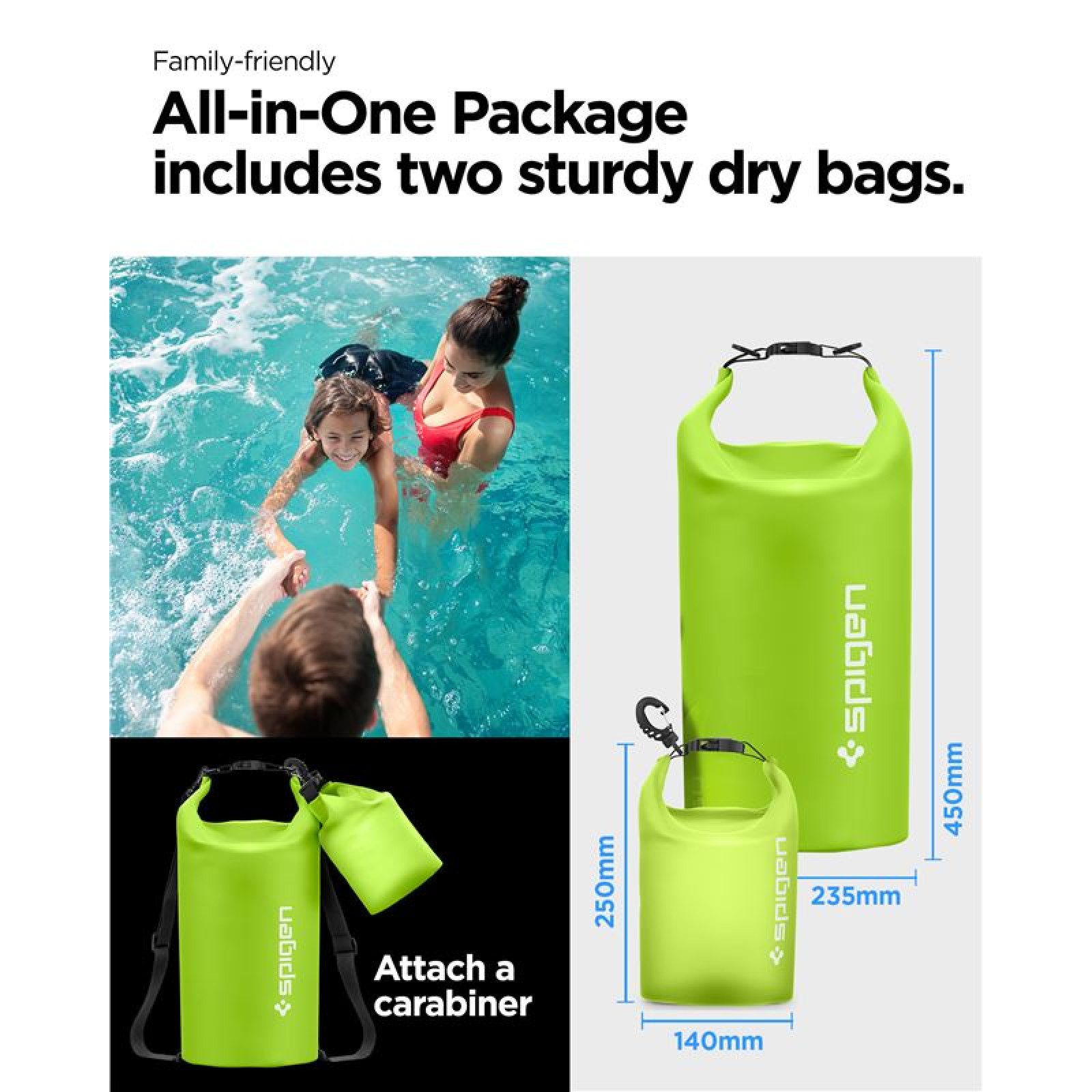 Водоустойчва раница с  калъф Spigen Aqua Shield WaterProof Dry Bag 20L + 2L, Зелен