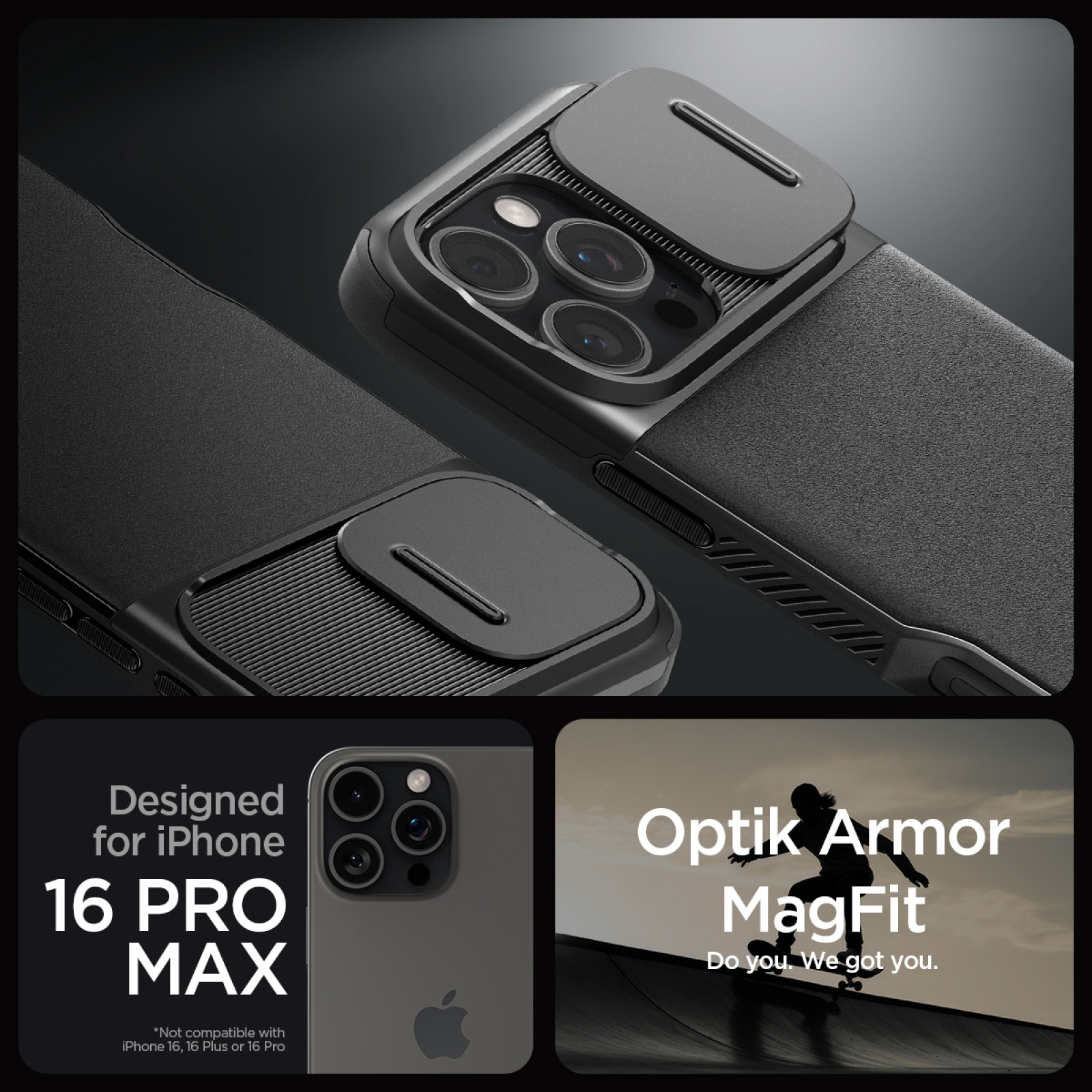 Гръб Spigen Optik Armor MagSafe за iPhone 16 Pro Max - Черен