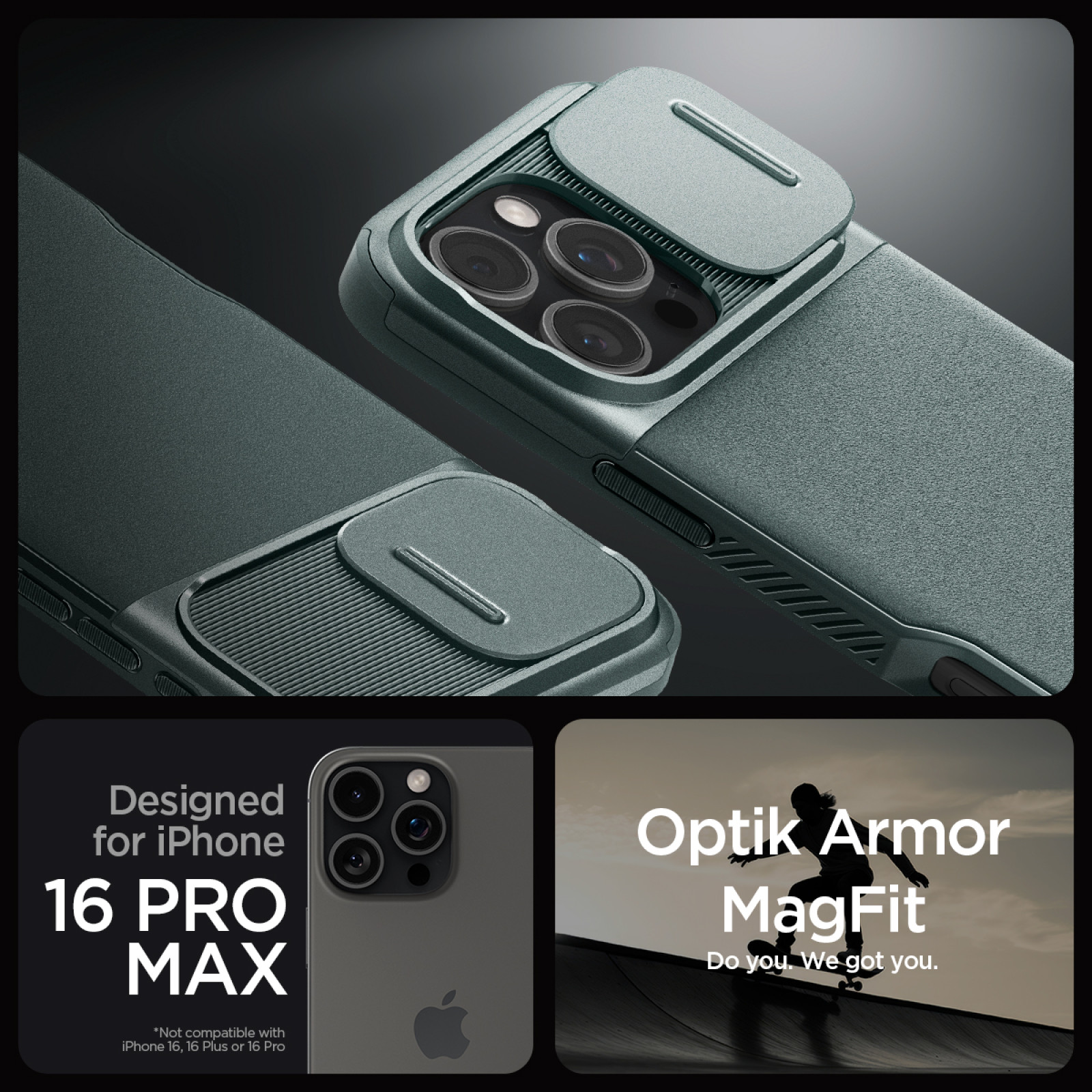 Гръб Spigen Optik Armor MagSafe за iPhone 16 Pro Max - Зелен