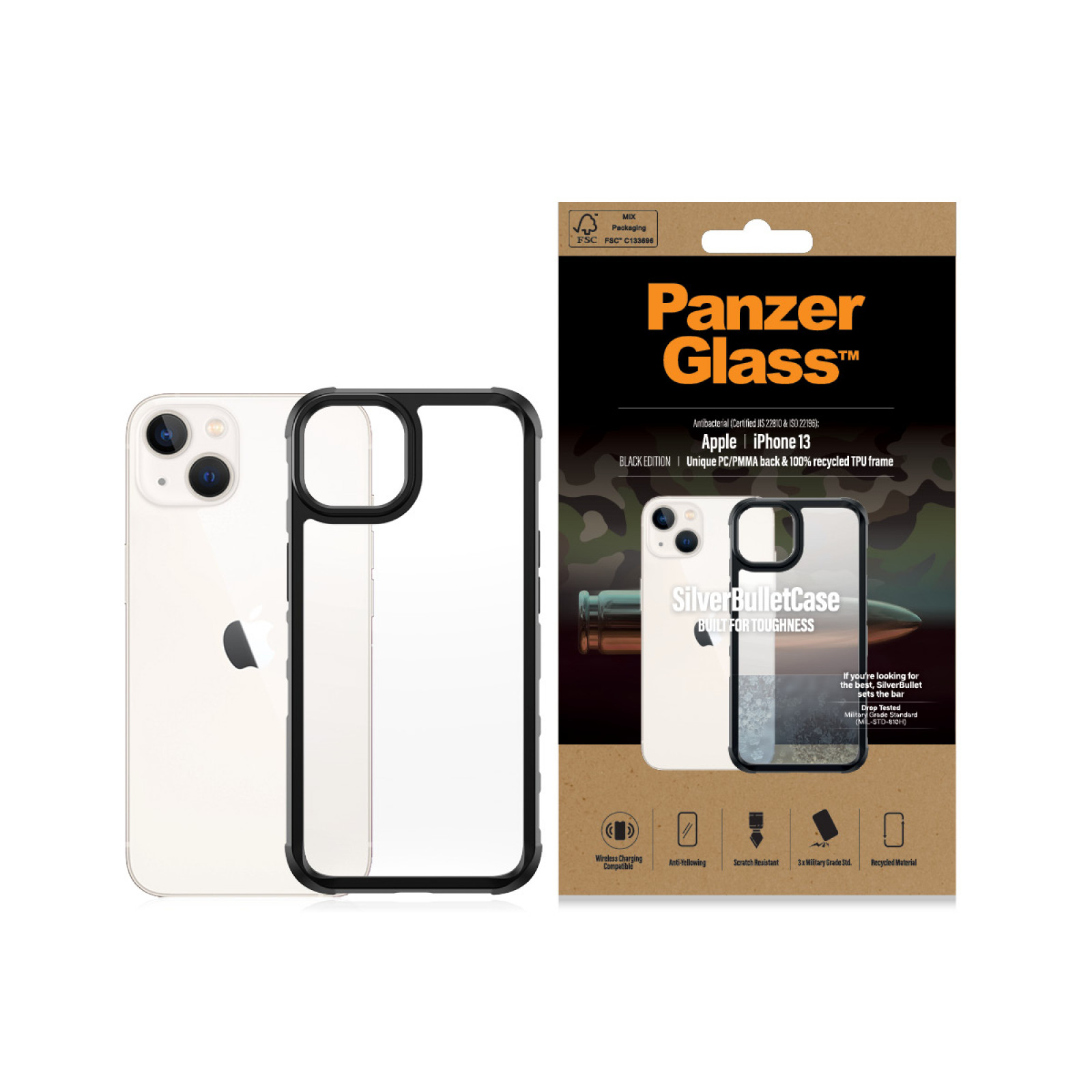 Гръб PanzerGlass SilverBulletCase за Iphone 13/14  - Черна рамка