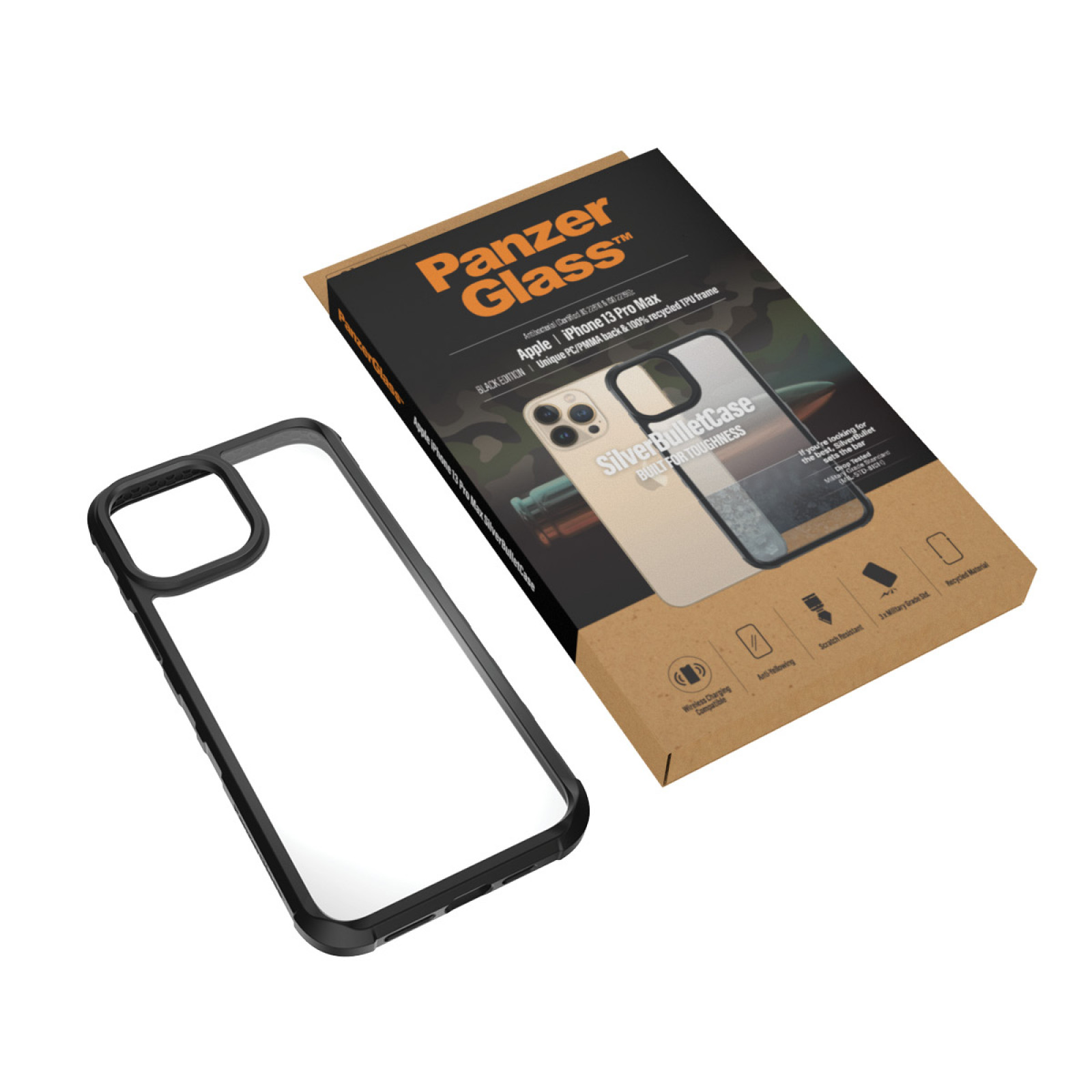 Гръб PanzerGlass SilverBulletCase за Iphone 13 Pro Max  - Черна рамка