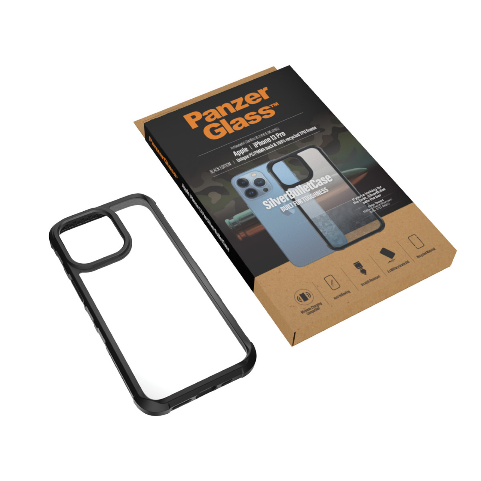 Гръб PanzerGlass SilverBulletCase за Iphone 13 Pro  - Черна рамка