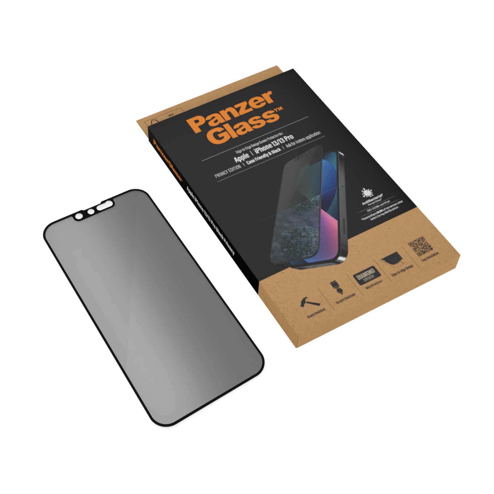 Стъклен протектор PanzerGlass за Apple Iphone 13 / 13 Pro,Privacy, CaseFriendly, Antibacterial - Черен
