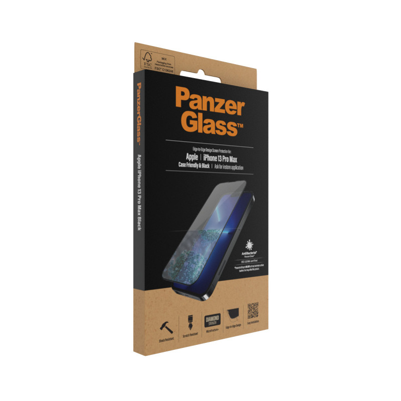 Стъклен протектор PanzerGlass за Apple Iphone 13 Pro Max, CaseFriendly, Antibacterial, Черен