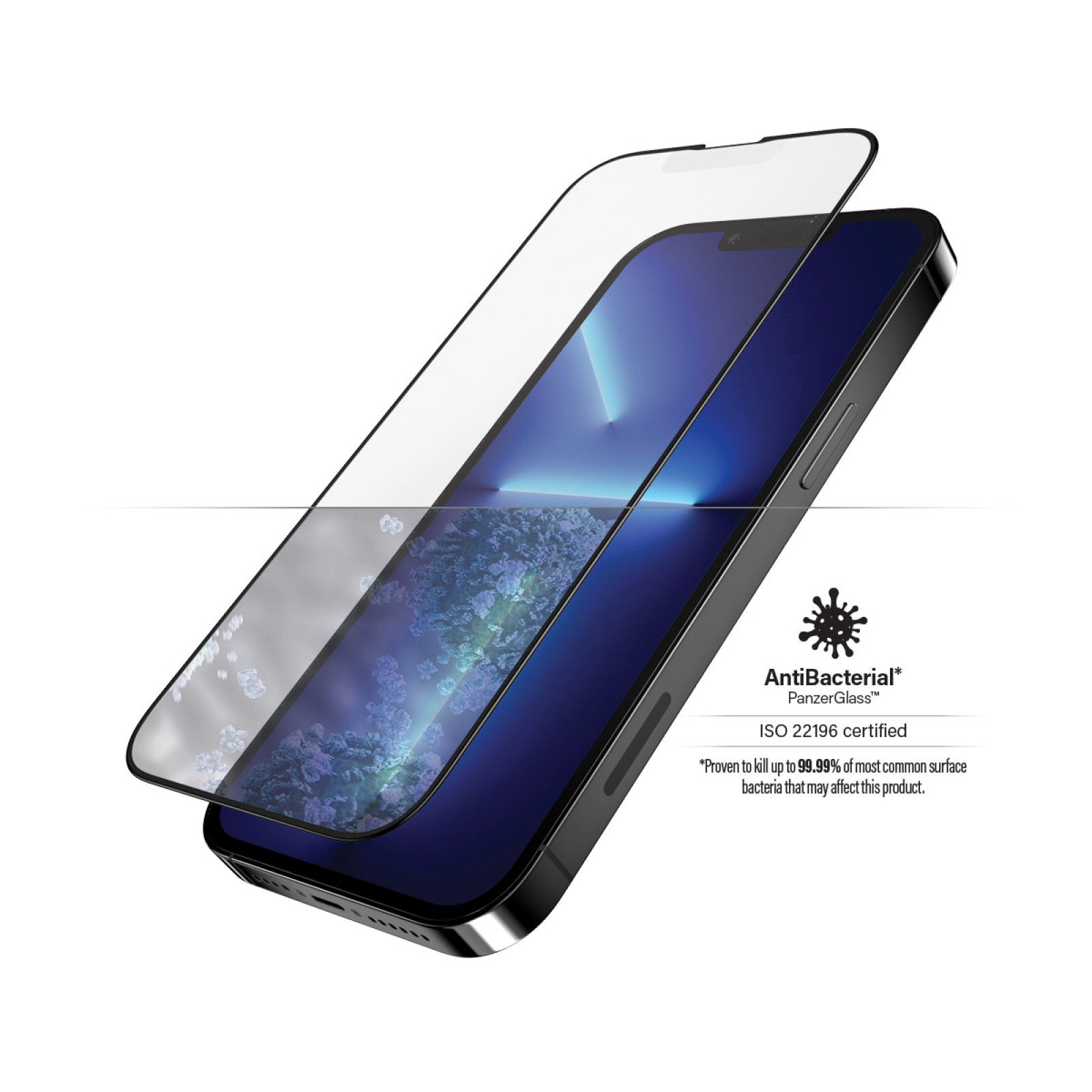 Стъклен протектор PanzerGlass за Apple Iphone 13 Pro Max, AntiGlare, CaseFriendly, Antibacterial, Черен