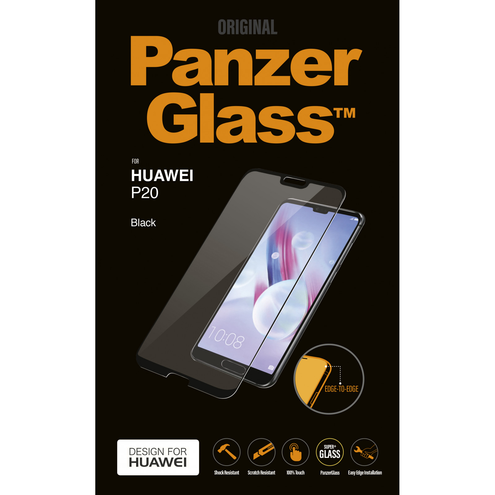 Стъклен протектор PanzerGlass за Huawei P20  CaseFriendly - Черен