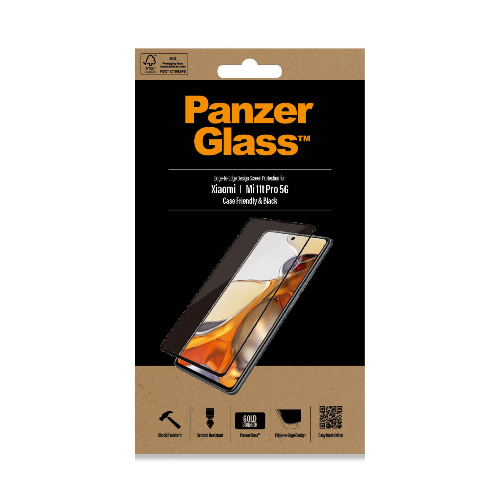 Стъклен протектор PanzerGlass за Xiaomi  11t Pro 5G CaseFriendly - Черно