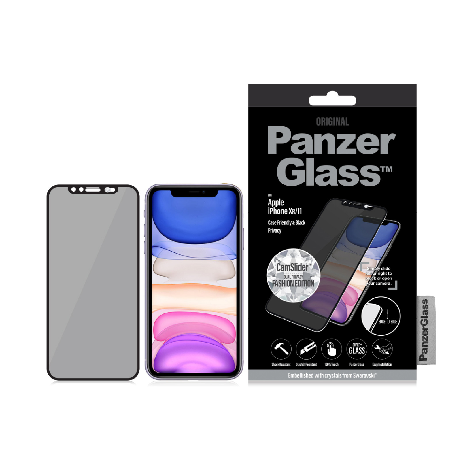 Стъклен протектор PanzerGlass за Apple Iphone XR/11, Privacy, CaseFriendly, CamSlider, Swarovski Edition- Черен
