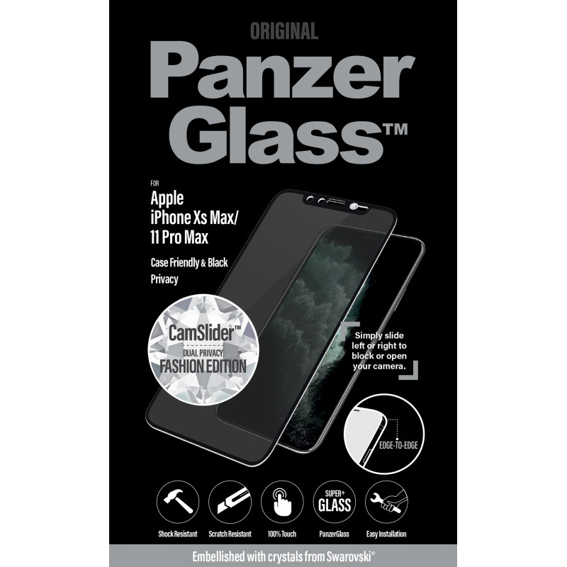 Стъклен протектор PanzerGlass за Apple Iphone Xs Max /11 Pro Max, Privacy, CaseFriendly, CamSlider, Swarovski Edition- Черен,