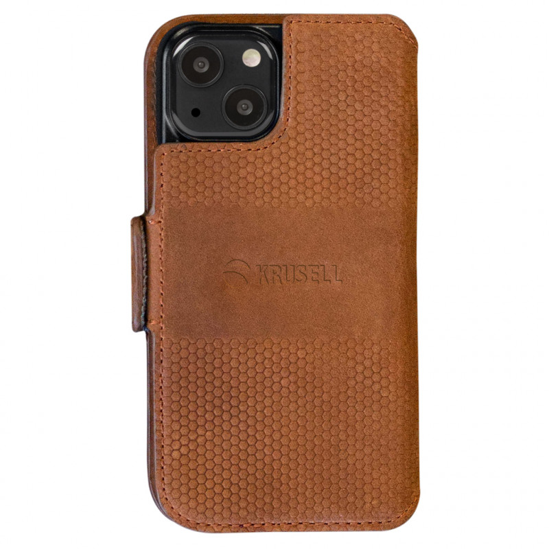 Калъф Krusell Leather Wallet за Iphone 13 mini - Cognac