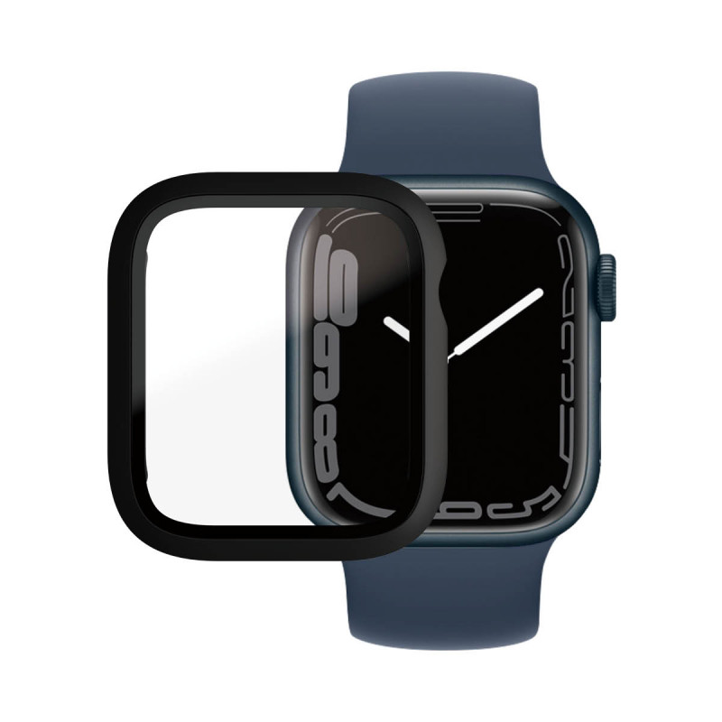 Стъклен протектор за часовник със силиконова рамка PanzerGlass за Apple watch Series 7,8, 45mm, AntiBacteria - Черна  рамка