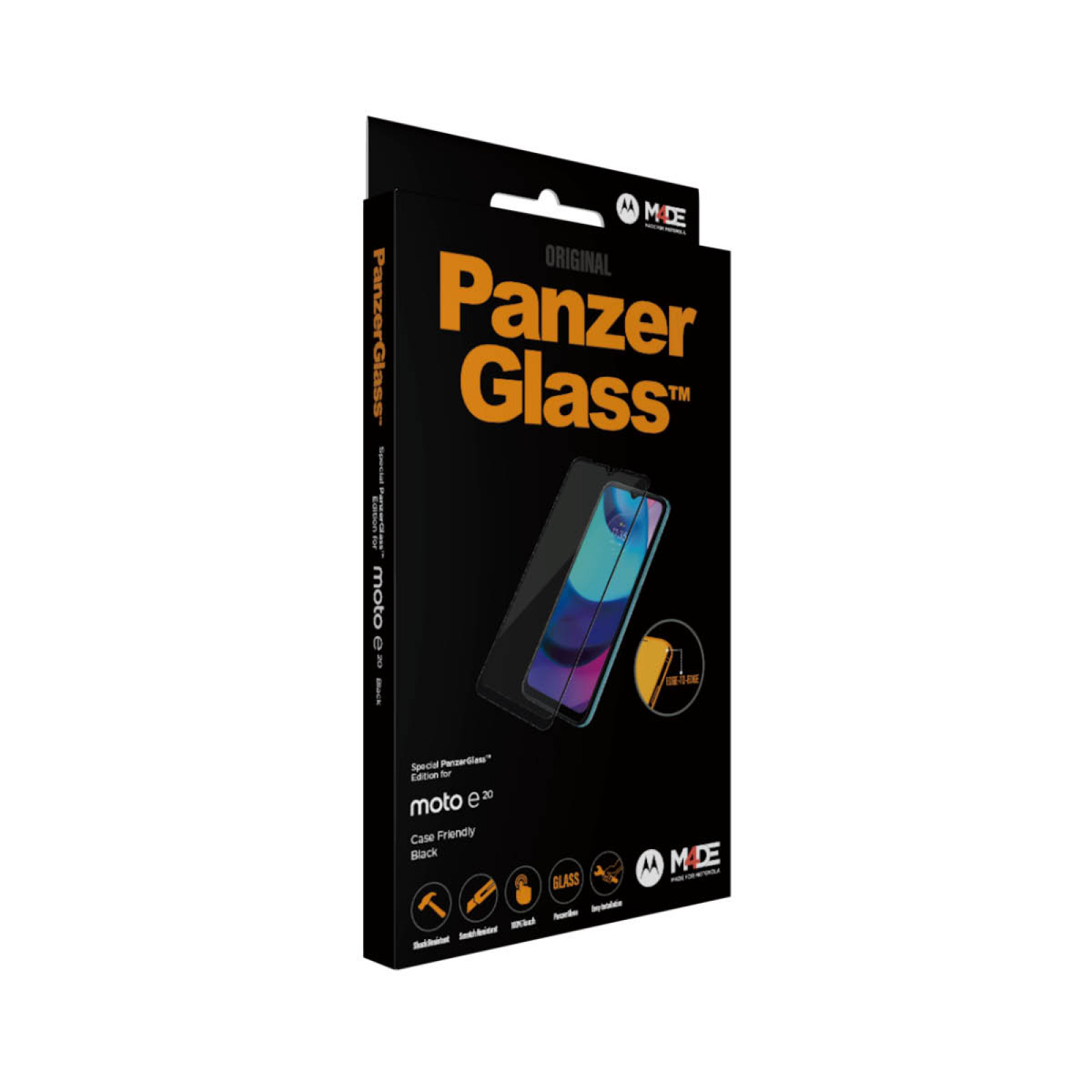 Стъклен протектор PanzerGlass за Motorola Moto e20 CaseFriendly - Черен