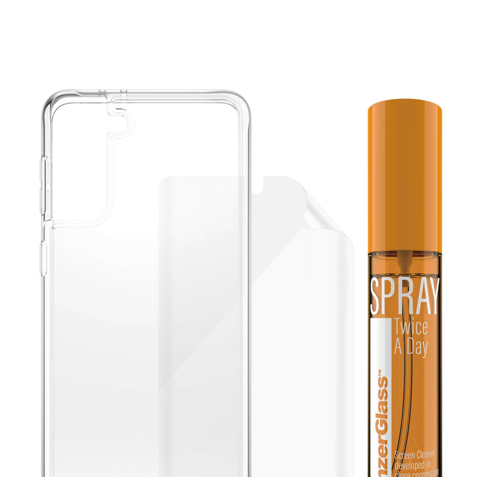 Защитно фолио PanzerGlass за Samsung Galaxy S21+ Hygiene Pack (TPU, ClearCase, 30 мл Spray)