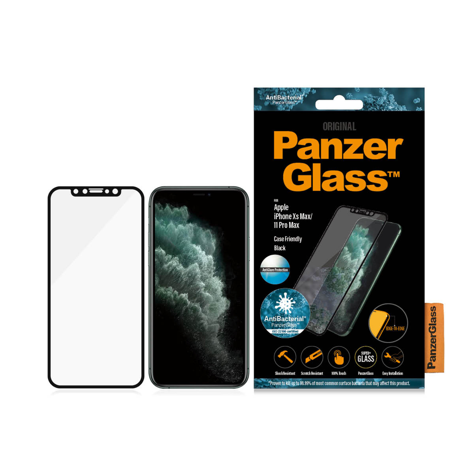 Стъклен протектор PanzerGlass за Apple Iphone Xs Max/11 Pro Max AntiGlare, AntiBacterial CaseFriendly, Black