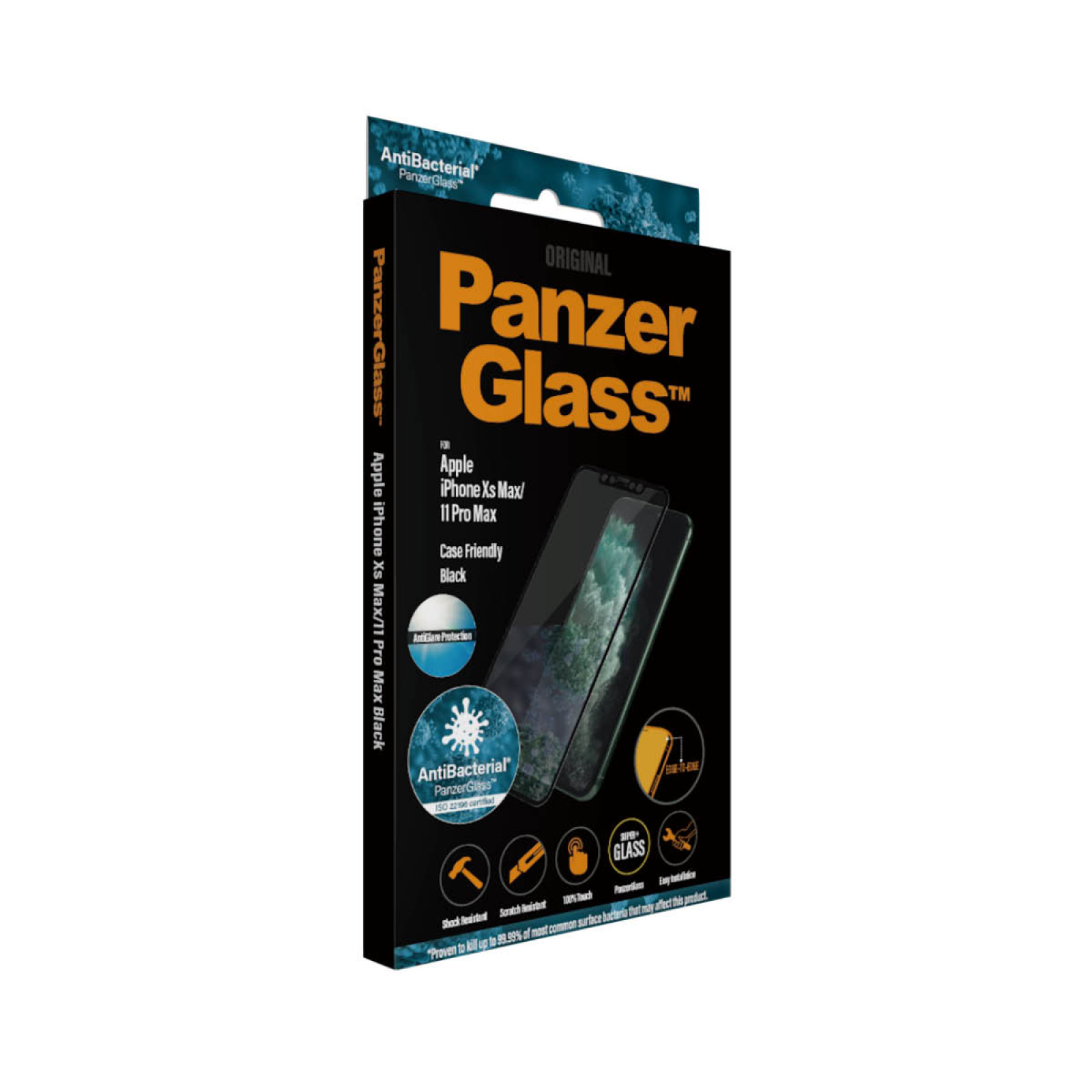 Стъклен протектор PanzerGlass за Apple Iphone Xs Max/11 Pro Max AntiGlare, AntiBacterial CaseFriendly, Black