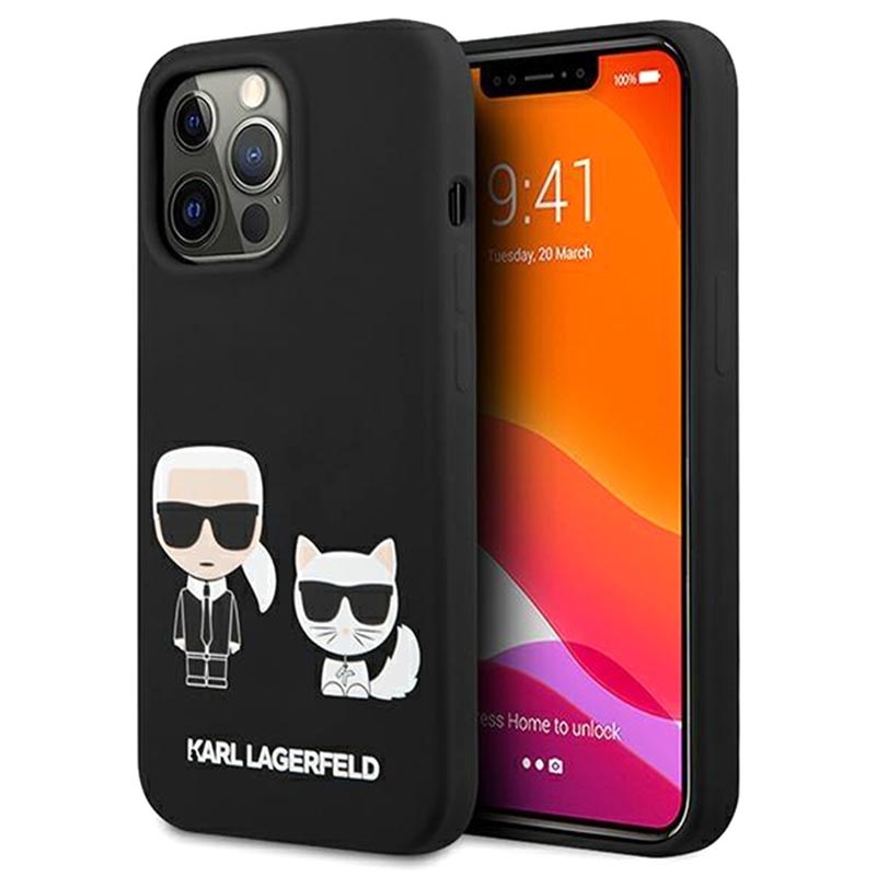 Гръб Karl Lagerfeld and Choupette Liquid Silicone Case за iPhone 13 Pro - Черен