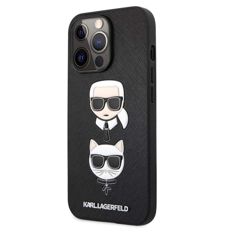 Гръб Karl Lagerfeld PU Saffiano Karl and Choupette Heads Case за iPhone 13 Pro - Черен