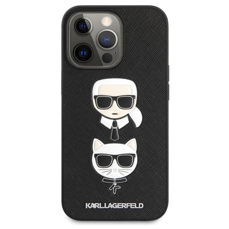 Гръб Karl Lagerfeld PU Saffiano Karl and Choupette Heads Case за iPhone 13 Pro - Черен