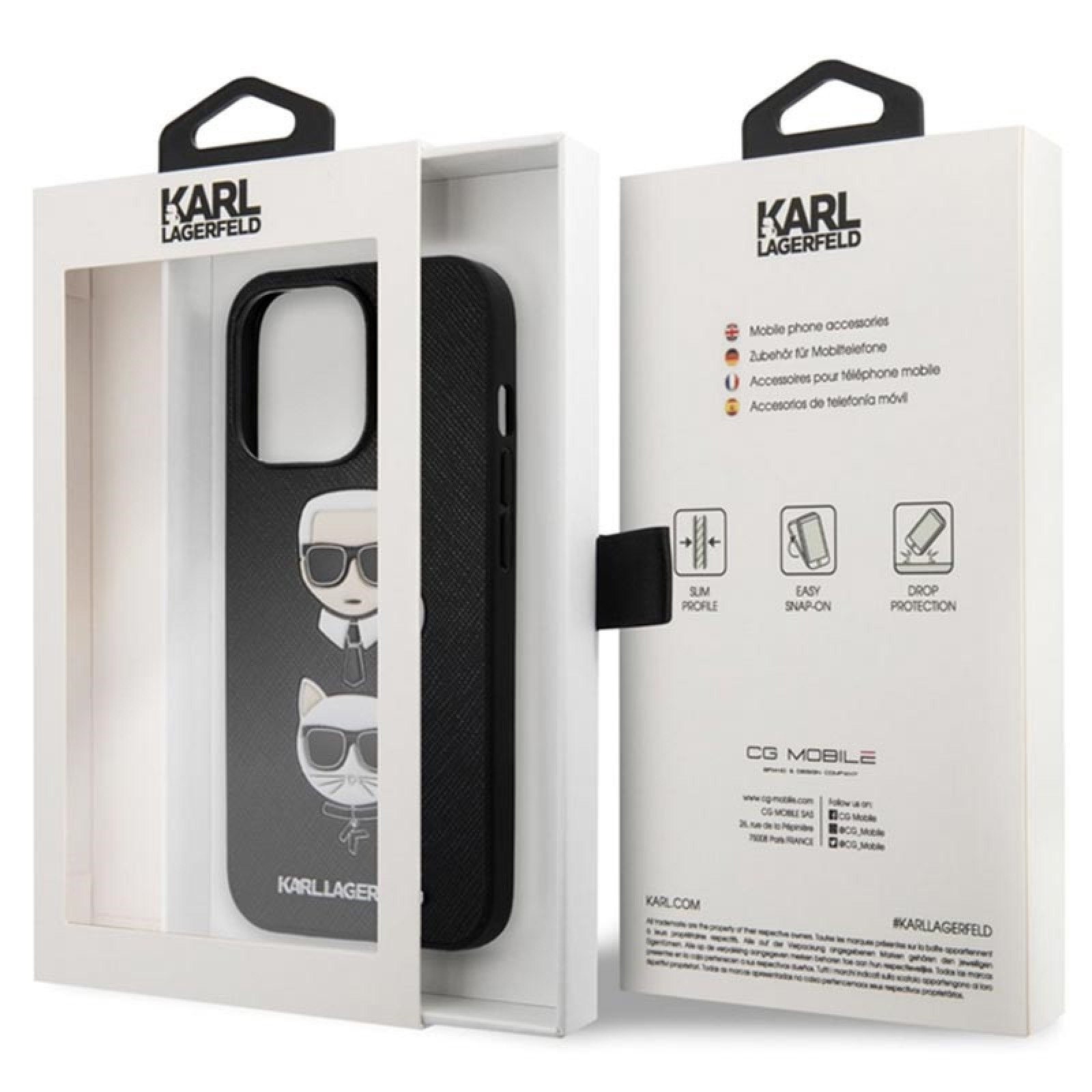 Гръб Karl Lagerfeld PU Saffiano Karl and Choupette Heads Case за iPhone 13 Pro - Черен