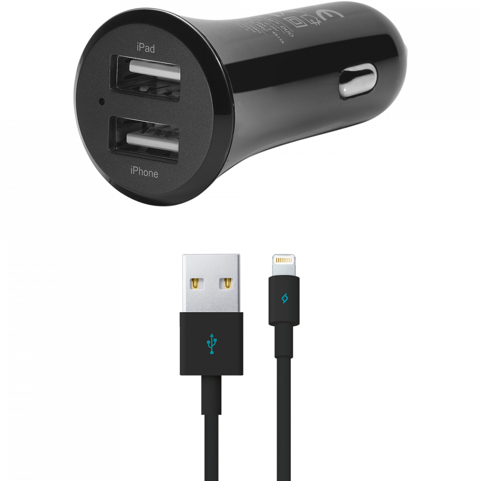 Зарядно ttec Quantum Duo USB In-Car Charger, 3.4A, incl. Lightning-USB Cable, Mfi - Черно