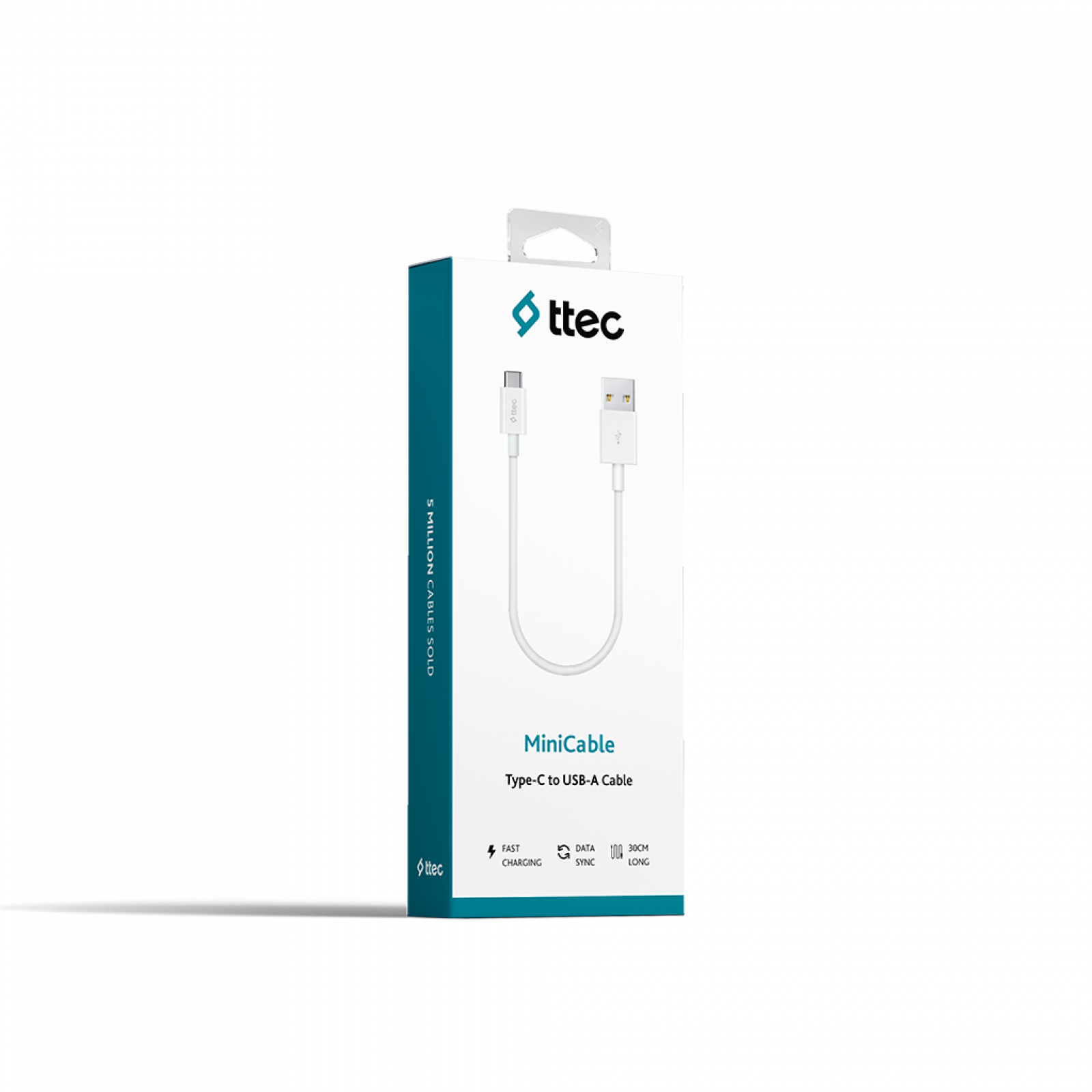 Кабел ttec Mini cable 30cm Type-C USB Charge / Data, White