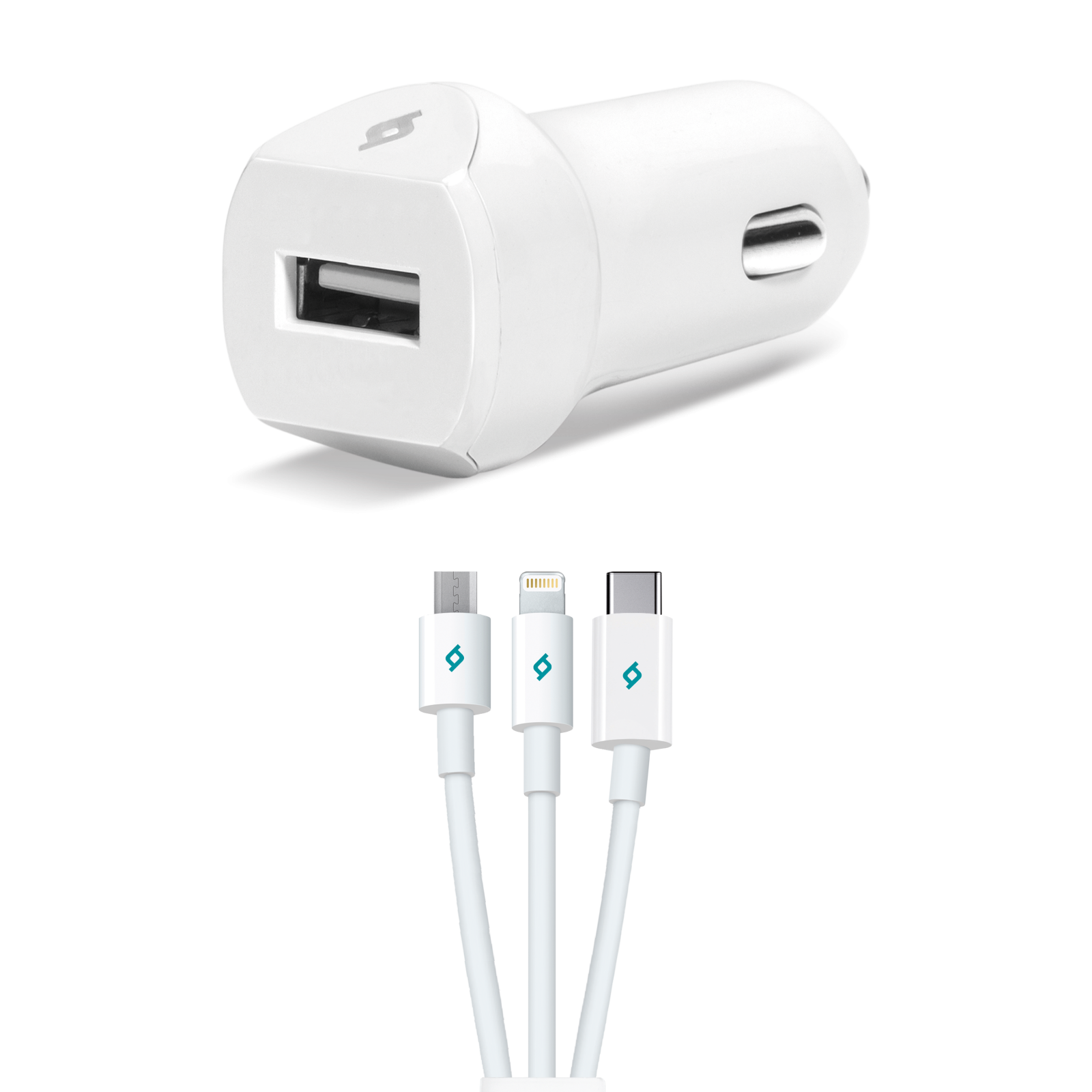 Зарядно 12V ttec SpeedCharger Trio  USB In-Car Charger , 2.1A , Lightning,Micro USB and Type C Cable