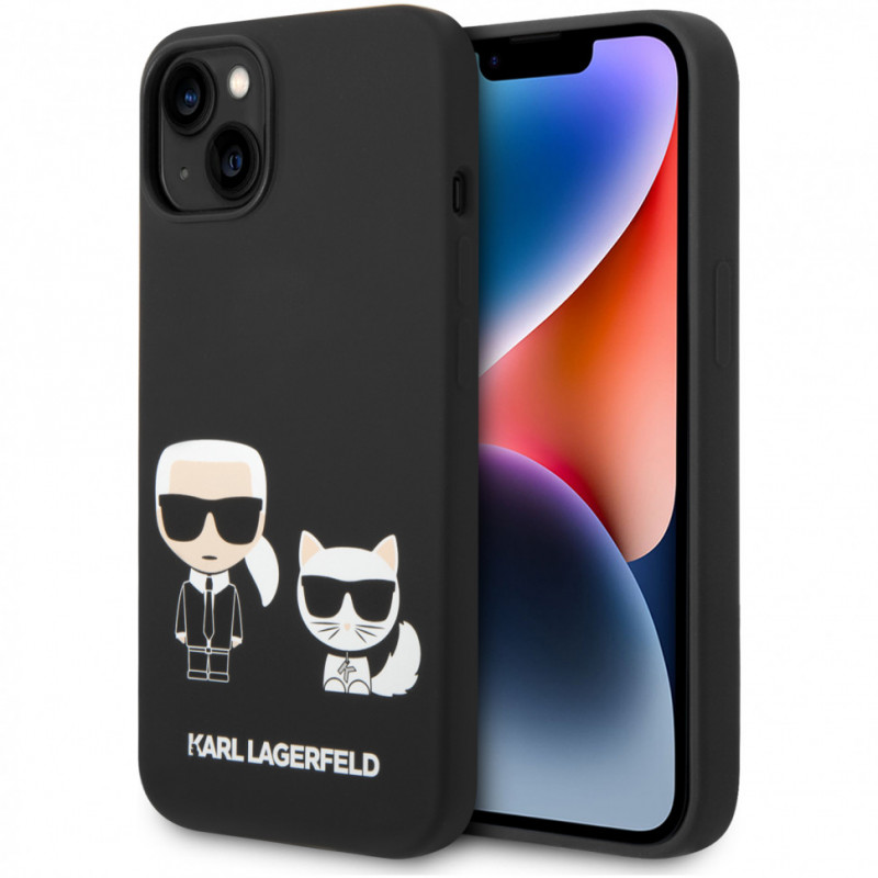 Гръб Karl Lagerfeld and Choupette Liquid Silicone Case за iPhone 14 Plus - Черен