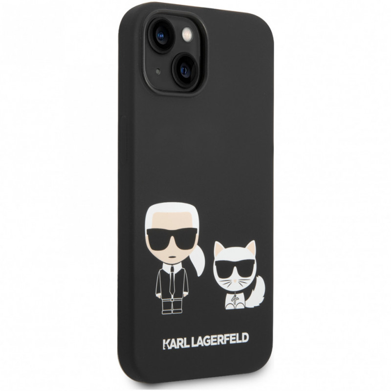 Гръб Karl Lagerfeld and Choupette Liquid Silicone Case за iPhone 14 Plus - Черен