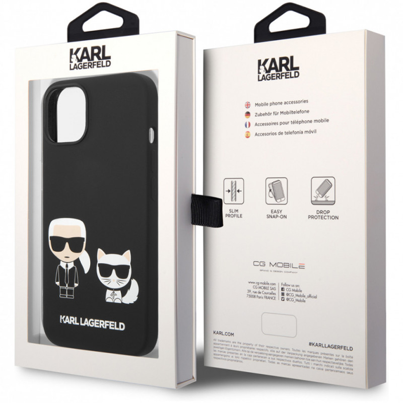 Гръб Karl Lagerfeld and Choupette Liquid Silicone Case за iPhone 14 Plus - Черен