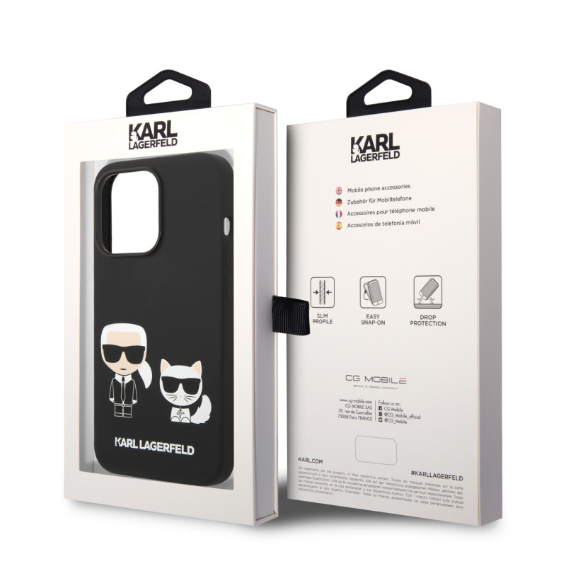 Гръб Karl Lagerfeld and Choupette Liquid Silicone Case за iPhone 14 Pro - Черен