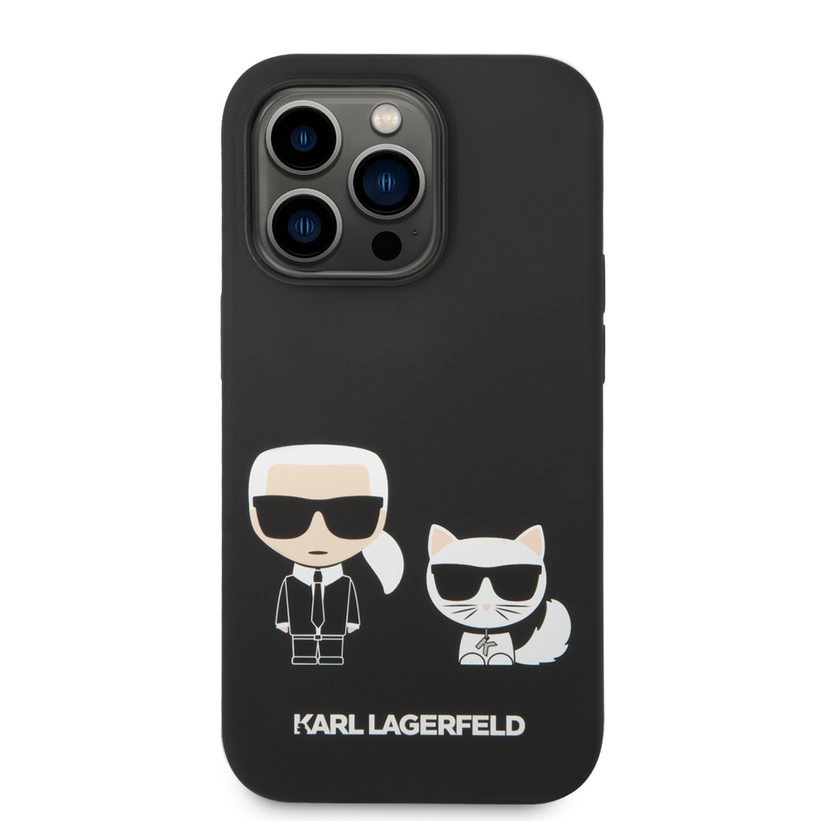 Гръб Karl Lagerfeld and Choupette Liquid Silicone Case за iPhone 14 Pro - Черен