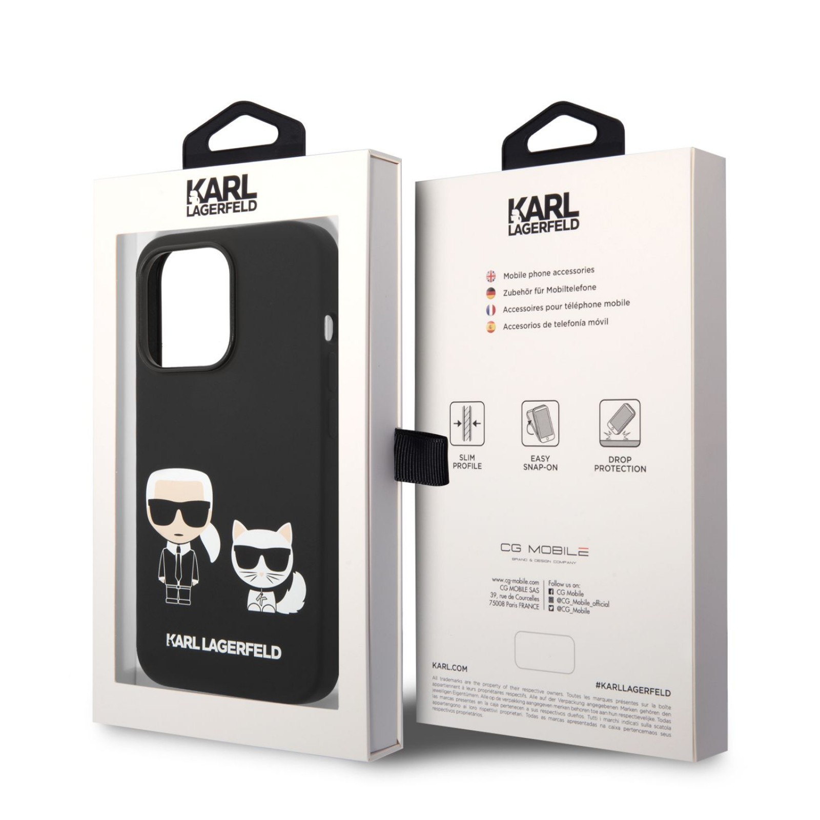 Гръб Karl Lagerfeld and Choupette Liquid Silicone Case за iPhone 14 Pro Max - Черен