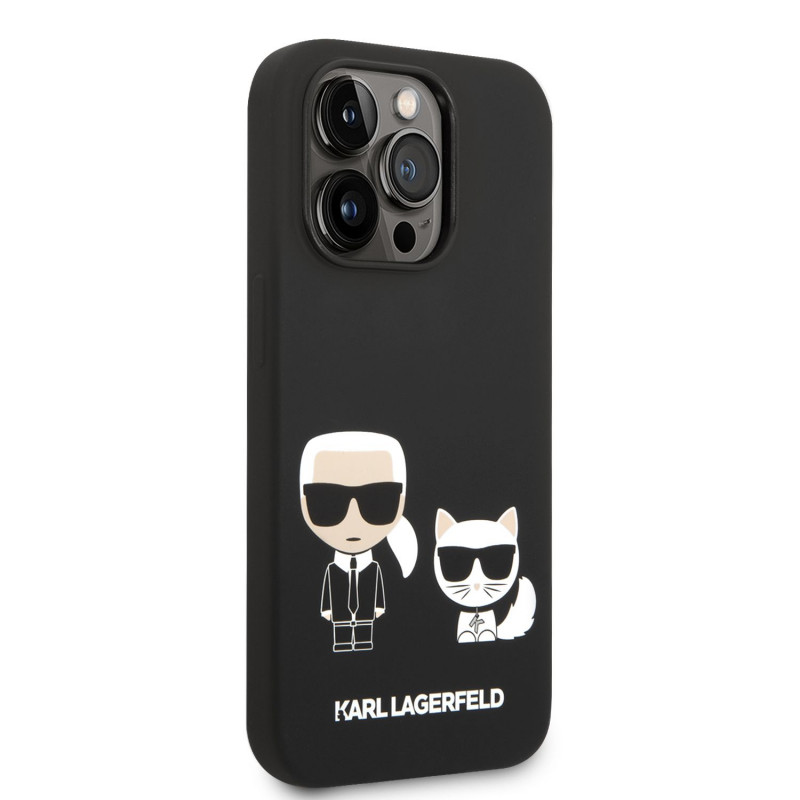 Гръб Karl Lagerfeld and Choupette Liquid Silicone Case за iPhone 14 Pro Max - Черен