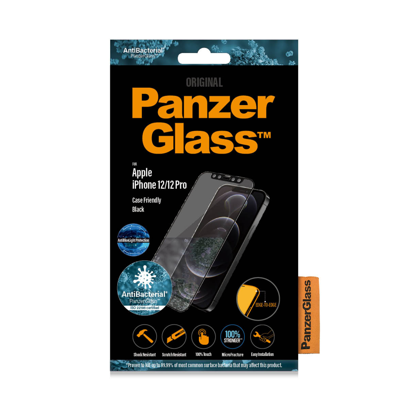 Стъклен протектор PanzerGlass за Apple Iphone 12 / 12 Pro 6.1 Anti-Bluelight, CaseFriendly, Antibacterial, Pro- Черен