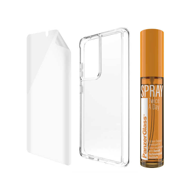 Комплект фолио + Clear Case +  Spray PanzerGlass за Samsung Galaxy S21 Ultra 5G Hygiene pack